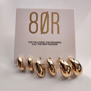 8 Other Reasons Gold Plated Post Back Half Moon ~ 3 Pair Earrings Set ~ New